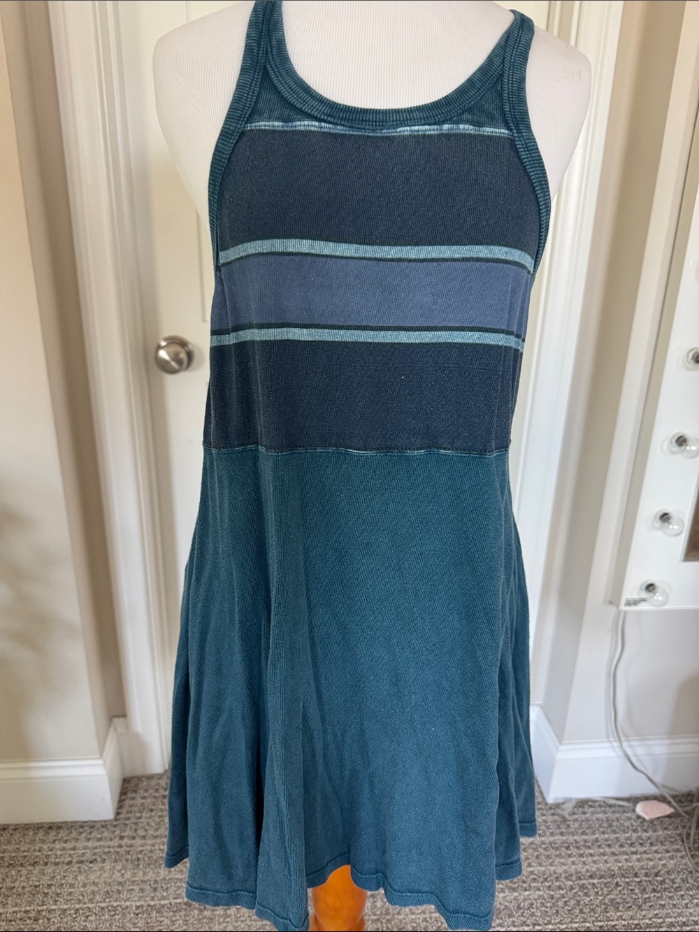 Free People Teal & Navy Striped Tank Mini Dress - Picture 1 of 3